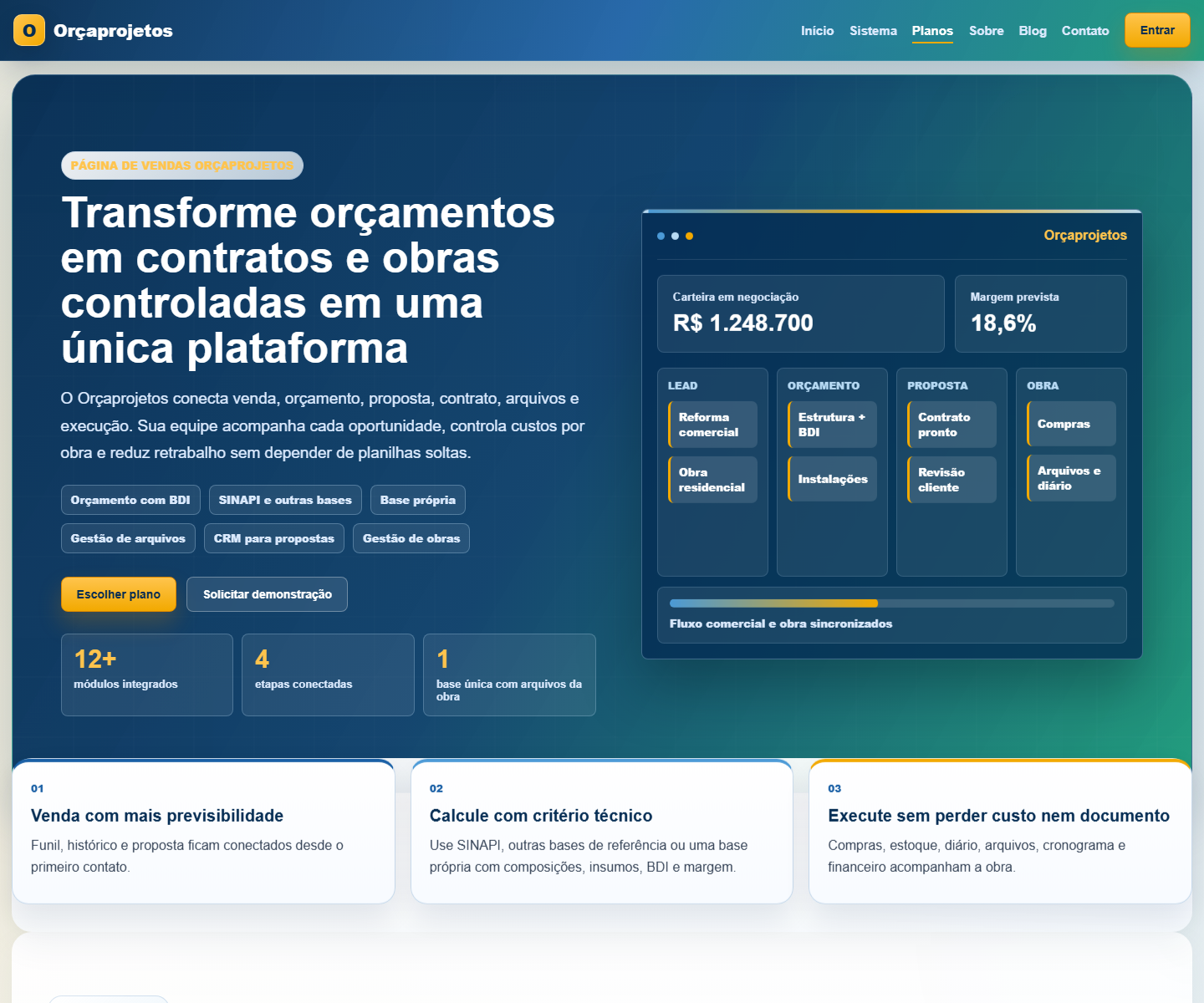 Tela de planos e checkout do Orçaprojetos