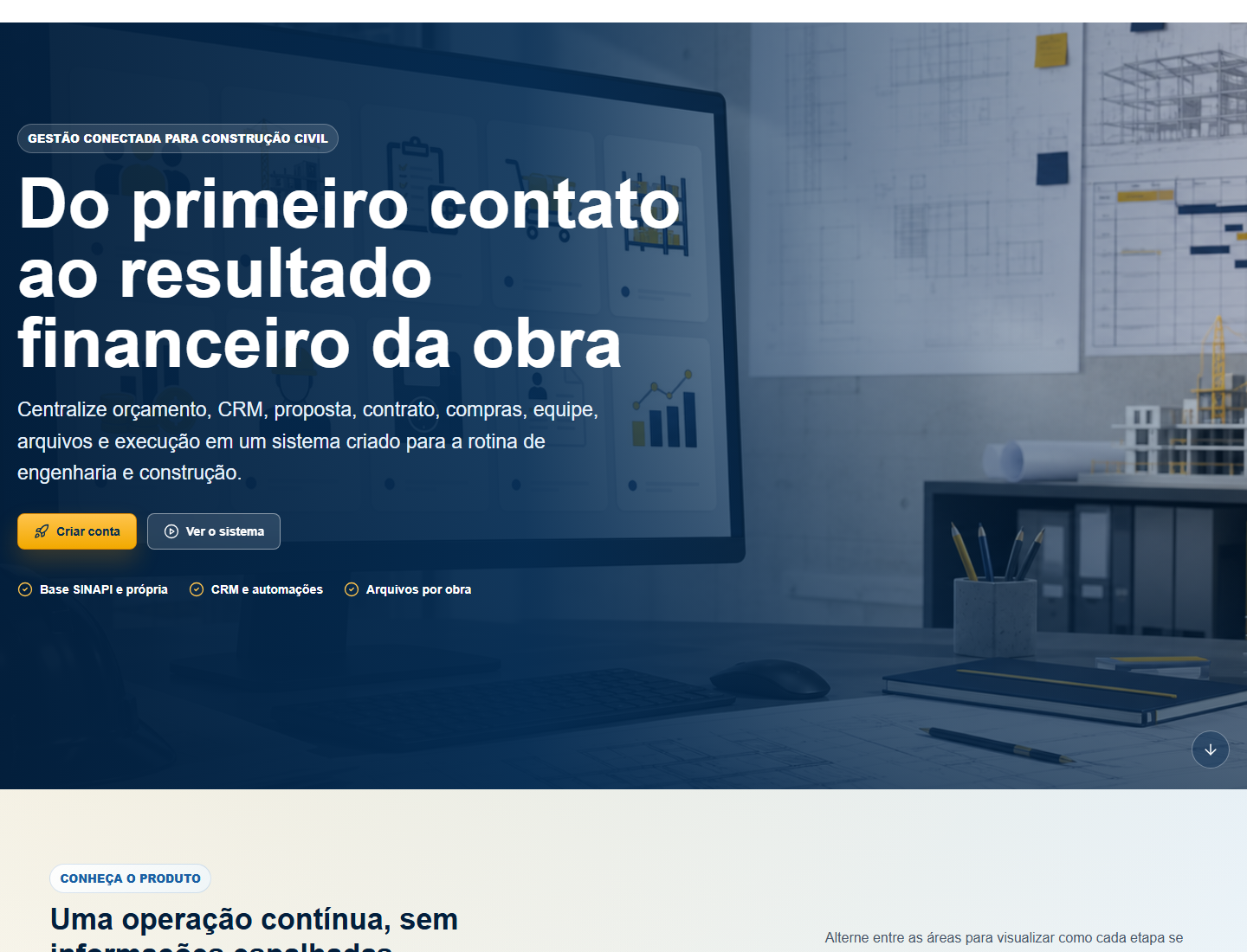 Tela pública mostrando apresentação dos módulos do Orçaprojetos